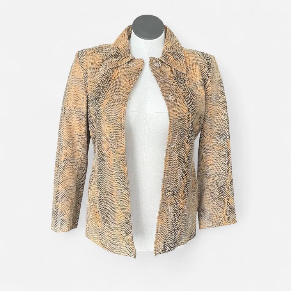 Vintage Y2K 2000s / 90s Brown and tan genuine leather snake skin print blazer